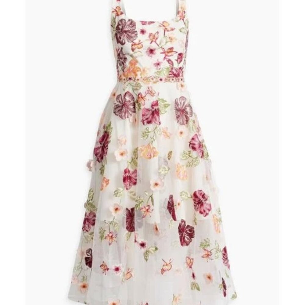 Marchesa Notte Embellished Tulle Midi Dress